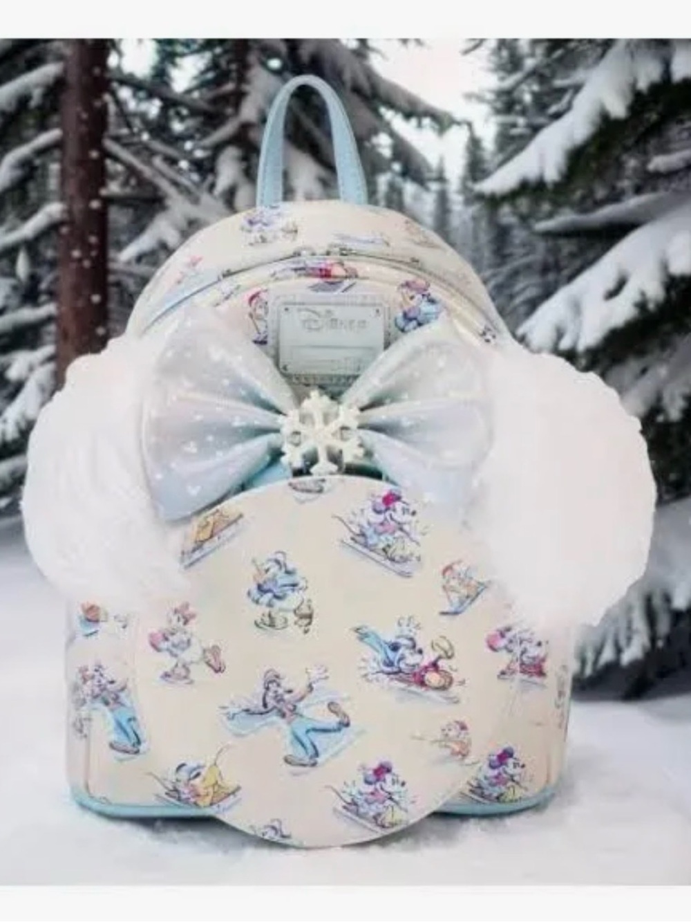 NWT Loungefly Disney Mickey & Friends Winter Wonderland Mini Backpack & Ears